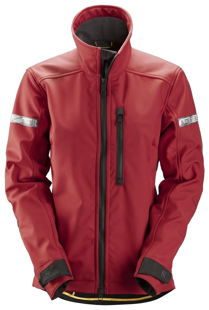 AllroundWork, Dames Soft Shell Jack 1207-Zwart,Chili red, Danker Blauw