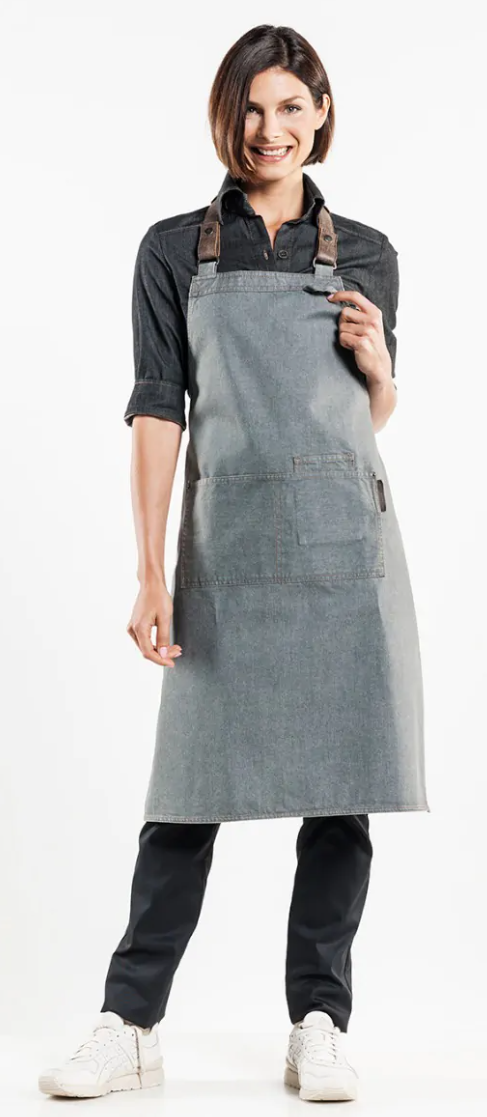 63599 Bib Apron Forene Grey Denim W70 -L90