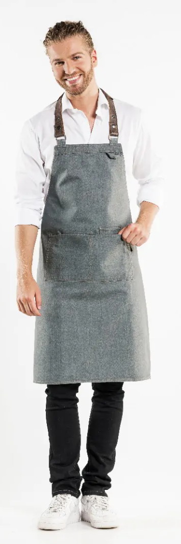 63599 Bib Apron Forene Grey Denim W70 -L90